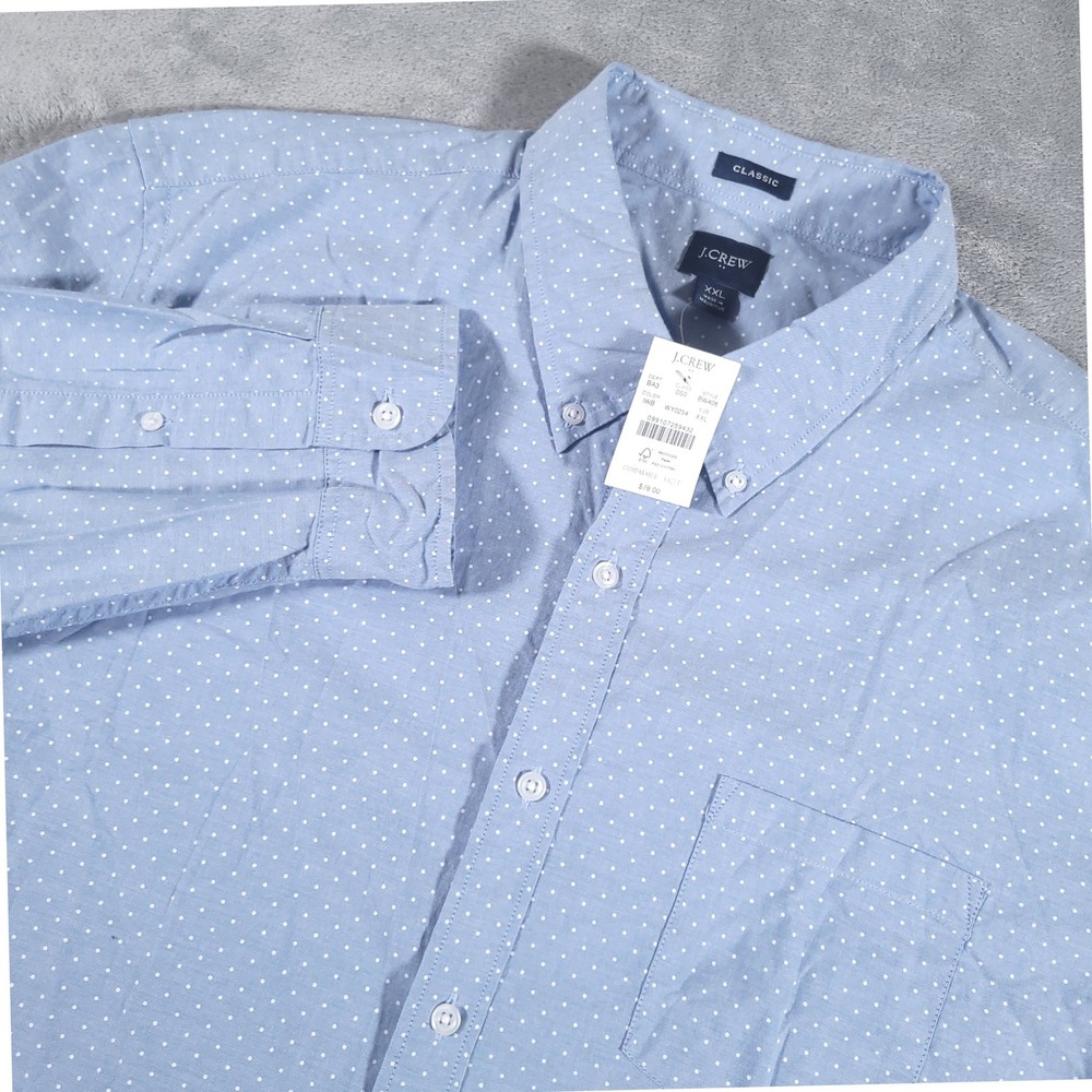 J.Crew Shirt Men XXL Blue Polka Dot Classic Button Down Long Sleeve Cotton NWT